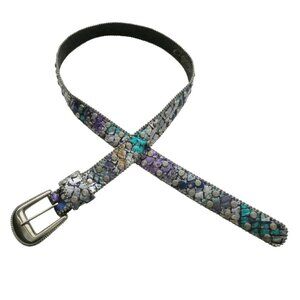 vtg 80s CENTURY studded snake print leather Western belt sz S M rainbow metallic